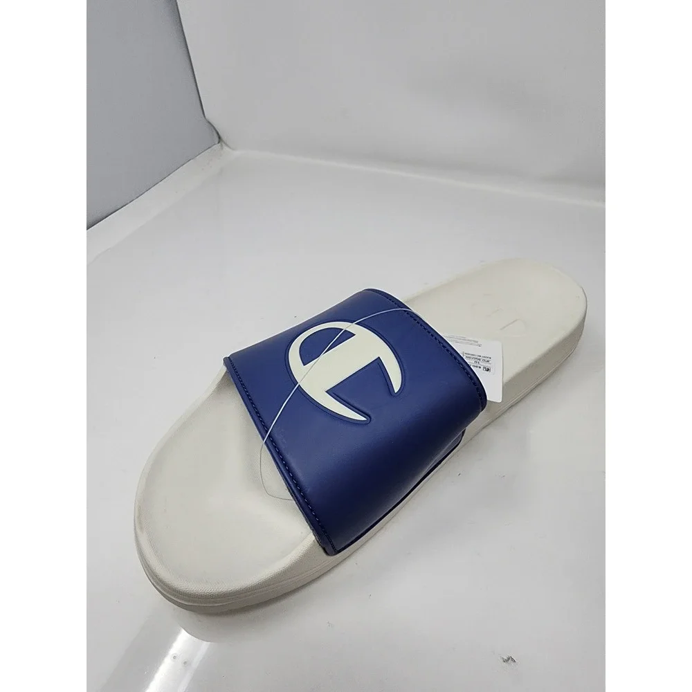 Champion Mens Slide Sandals Blue Faux Leather Athletic Size 10